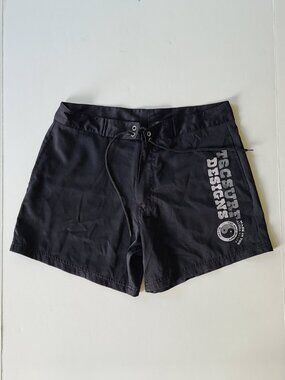 T&C Surf Designs Hawaii Board Shorts 30" Wst Black Spellout Yin Yang Logo Japan